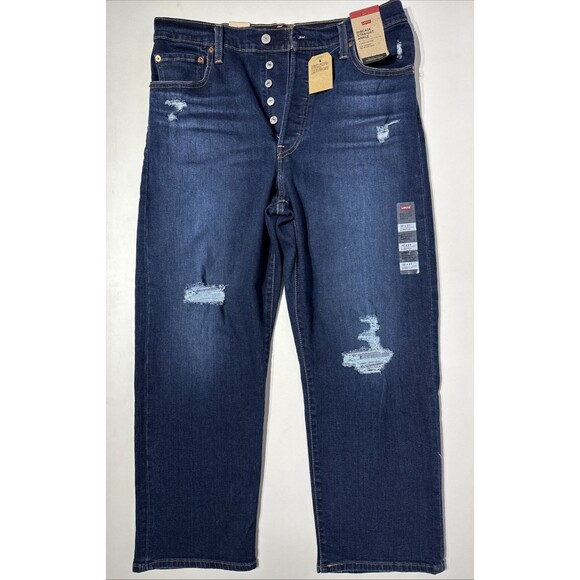 NWT $79.50 Levi's Ribcage Straight Ankle Distressed Dark Wash Jeans Women 32x27 - Picture 7 of 15
